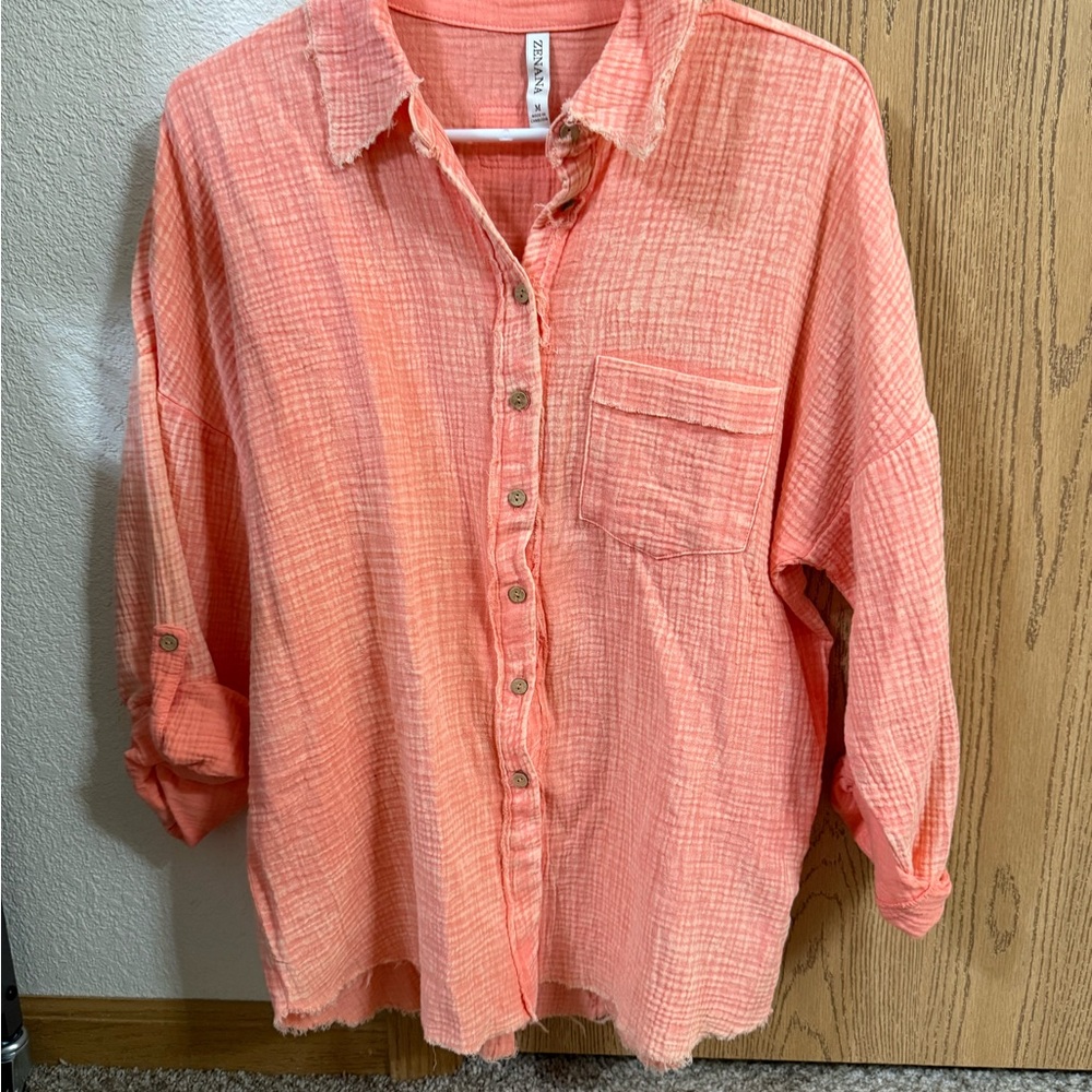 Zenana Outfitters Peach Button-Up Top